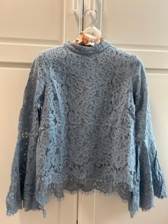 藍色蕾絲喇叭袖上衣64205028378881110