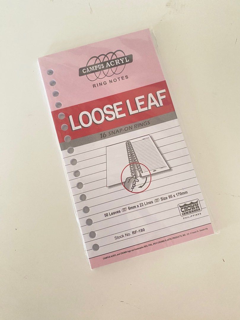 Campus Acryl Refill Ringnotes (Category: Stationery & School Supplies) located in Paranaque City. Submitted by thematerialworld (Listing ID 1394685548, Image 1). Description: 16 Holes 95x170mm 50leaves RF180 .