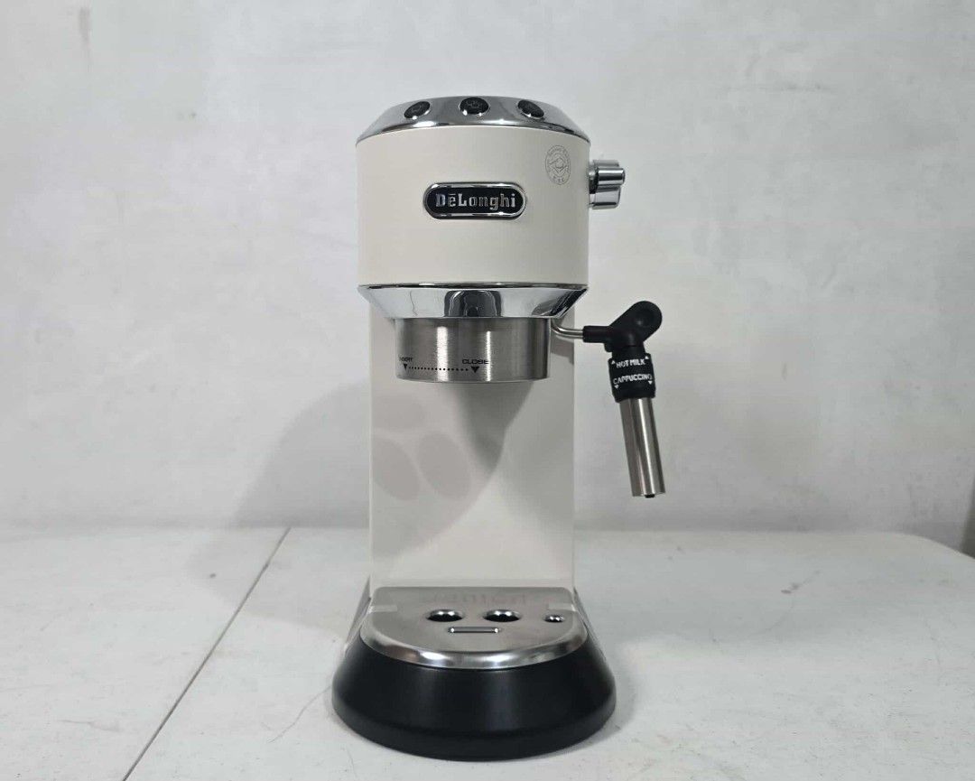 Delonghi Dedica Espresso Machine (Category: Coffee Machines & Makers) located in Taytay. Submitted by mikz_1303 (Listing ID 1394647572, Image 2). Description: Delonghi Dedica Espresso Machine Australia mall pull out Used as display unit No issue 220V Almost New Inclusion Box 2 Filter cup Portafilter Descaling liquid Spoon and tamper 10k.
