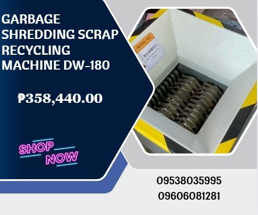 Garbage Shredding Scrap Recycling machine dw-180 (Category: Everything Else Others) located in Caloocan City. Submitted by 09059603908 (Listing ID 1394656332, Image 1). Description: Motor 220V, 50Hz, 1-phase Power 1.5KW-4,Single motor Reducer K47 Input speed 25 rpm Input torque 400Nm Input shaft Dia. Φ35 Blade size Φ90*8 Blade material 9CrSi Blade Qty. 21 PCS Inlet size 500*500*300 mm Outlet width 280 mm Outlet height 200 mm Machine size (L*W*H) 