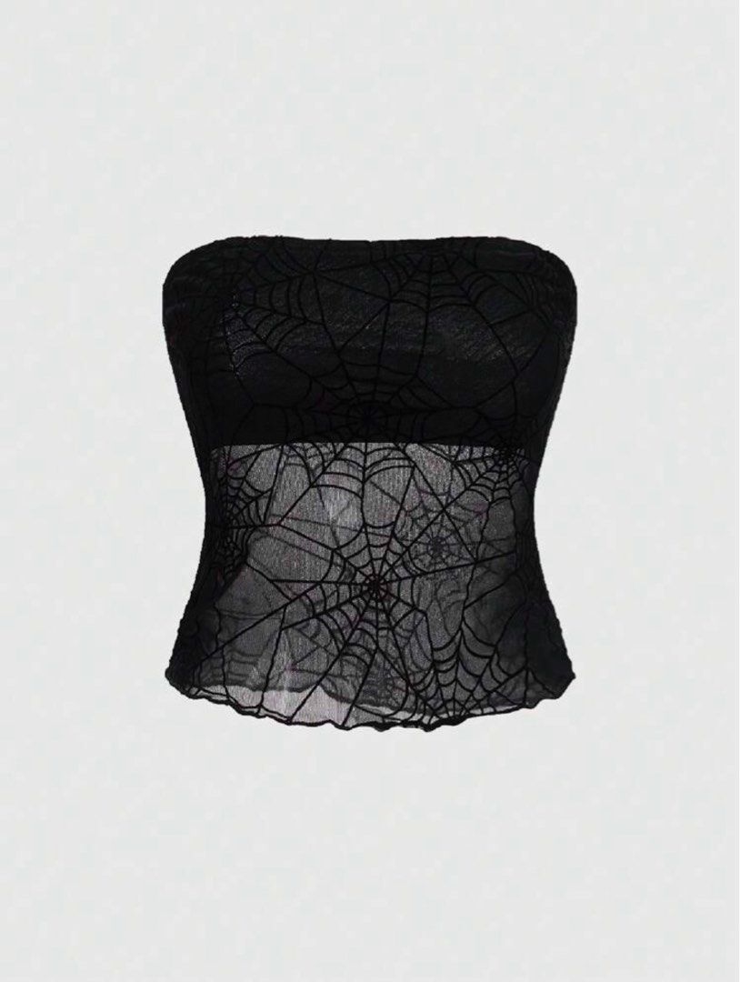 gothic grunge spider web mesh tube top (Category: Blouses) located in Quezon City. Submitted by hanwardrobe (Listing ID 1394766110, Image 2). Description: -bnew size xs -vv cute! 💗.