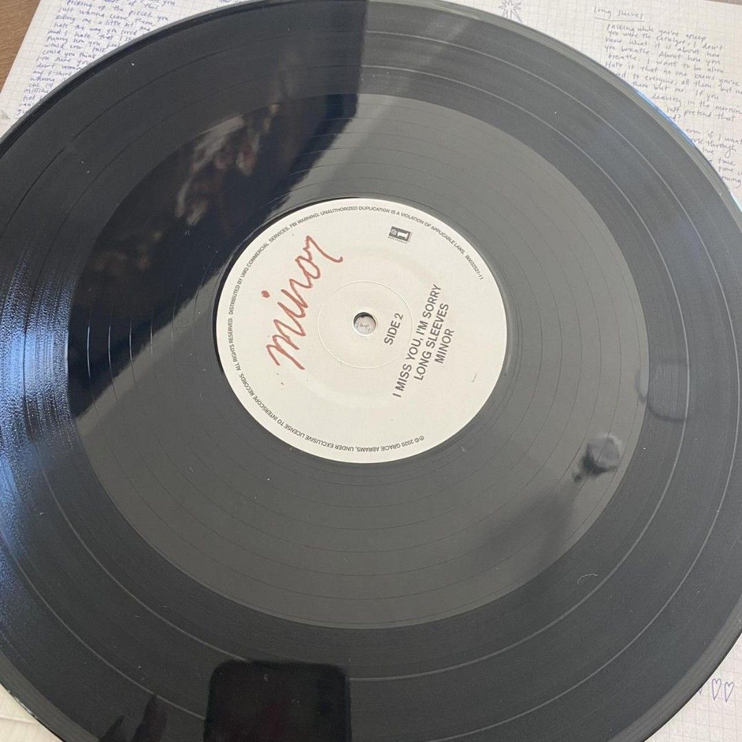 Gracie Abrams - Minor Vinyl Record (Category: Vinyls) located in Las Pinas. Submitted by tatie.s (Listing ID 1394742406, Image 3). Description: Vinyl record of Gracie Abrams' "Minor" album. The record includes the songs "Friend", "Unlearn", and "I miss you, I'm sorry". includes inner and outer sleeves played once bought from Singapore.