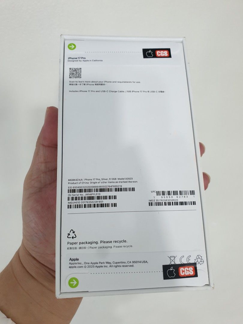 Iphone 17 pro silver 512gb brandnew (Category: iPhone 11 Series) located in San Juan City. Submitted by chelle.celino (Listing ID 1394752734, Image 2). Description: iphone 17 pro 512gb hongkong variant brandnew sealed all original 1yr warranty apple and my physical store we accept trade in call or txt me 09526547779 we do meet up cash on delivery fbpage chelle gadget shop .