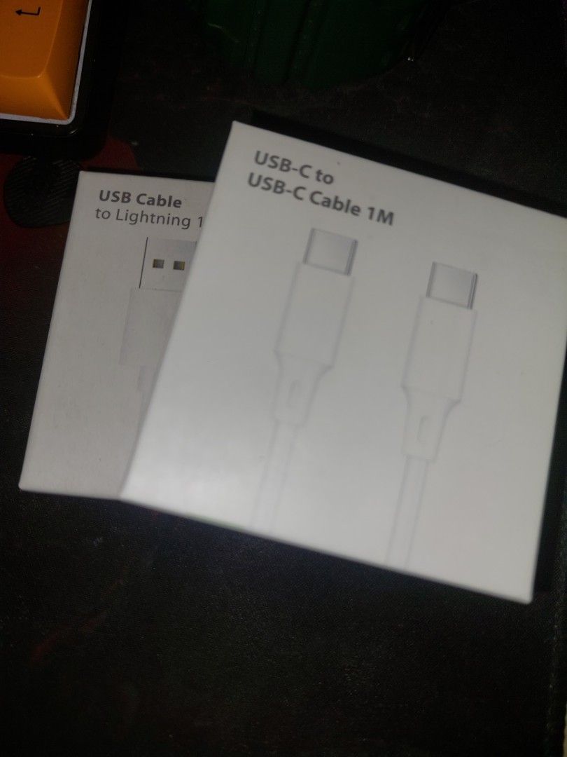 Lightning to usb, type C to type C (Category: Chargers & Cables) located in Pasig City. Submitted by masterkevinkarl (Listing ID 1394651637, Image 1). Description: Brandnew Cables only Lightning to usb cables Type c to type c cables 45 each Pm if ilan ang kelangan Pickup or lalamove, cainta.