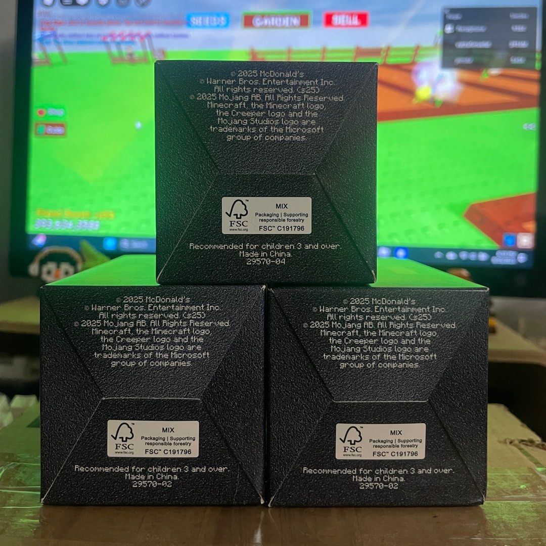 McDonald’s Minecraft Blind Box (Category: Designer & Blind Box Toys) located in Cavite. Submitted by anferneeedr (Listing ID 1394707798, Image 2). Description: McDonald’s Minecraft Blind Box 150 each 2 - Birdie 1 - French Fry Cap Complete with card and redeemable code Negotiable Rfs: Duplicate Mop: Gcash/BPI 📍Cavite, Makati .