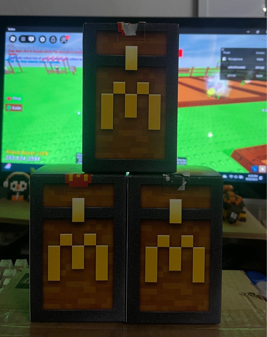 McDonald’s Minecraft Blind Box (Category: Designer & Blind Box Toys) located in Cavite. Submitted by anferneeedr (Listing ID 1394707798, Image 1). Description: McDonald’s Minecraft Blind Box 150 each 2 - Birdie 1 - French Fry Cap Complete with card and redeemable code Negotiable Rfs: Duplicate Mop: Gcash/BPI 📍Cavite, Makati .