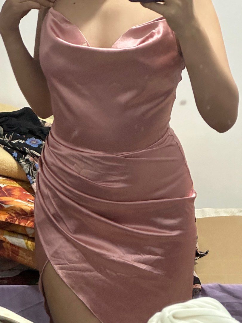 Rose Gold Silk Dress (Category: Dresses) located in Manila. Submitted by jocean_finds (Listing ID 1394724876, Image 2). Description: • USED ONCE for Halloween • No stains bc the fake blood is washable • Can fit to S-M • No issue it’s just not my style na .