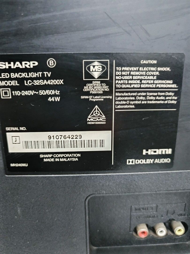 Sharp LED Backlight TV LC-32SA4200X, TV & Home Appliances, TV ...