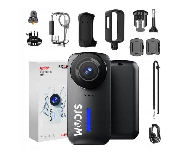 SJCAM C110+ Action Camera 4K with 32gb MMC (Category: Cameras) located in Caloocan City. Submitted by chickencubes (Listing ID 1394668434, Image 1). Description: - SJCAM C110 plus action camera - Includes waterproof case - Protective frame included - Multiple mounting options - Wrist strap included - Black camera with blue light indicator - Box indicates 4K resolution Item is in good condition with no issues Complete with box and accessories.