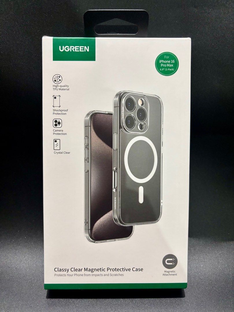UGREEN IPHONE 16 PRO MAX MAGSAFE / MAGNETIC CLASSY CLEAR PROTECTIVE CASE / COVER (Category: Cases & Sleeves) located in Manila. Submitted by guerle (Listing ID 1394744874, Image 2). Description: High quality tpu material Shockproof protection Camera protection Crystal clear .