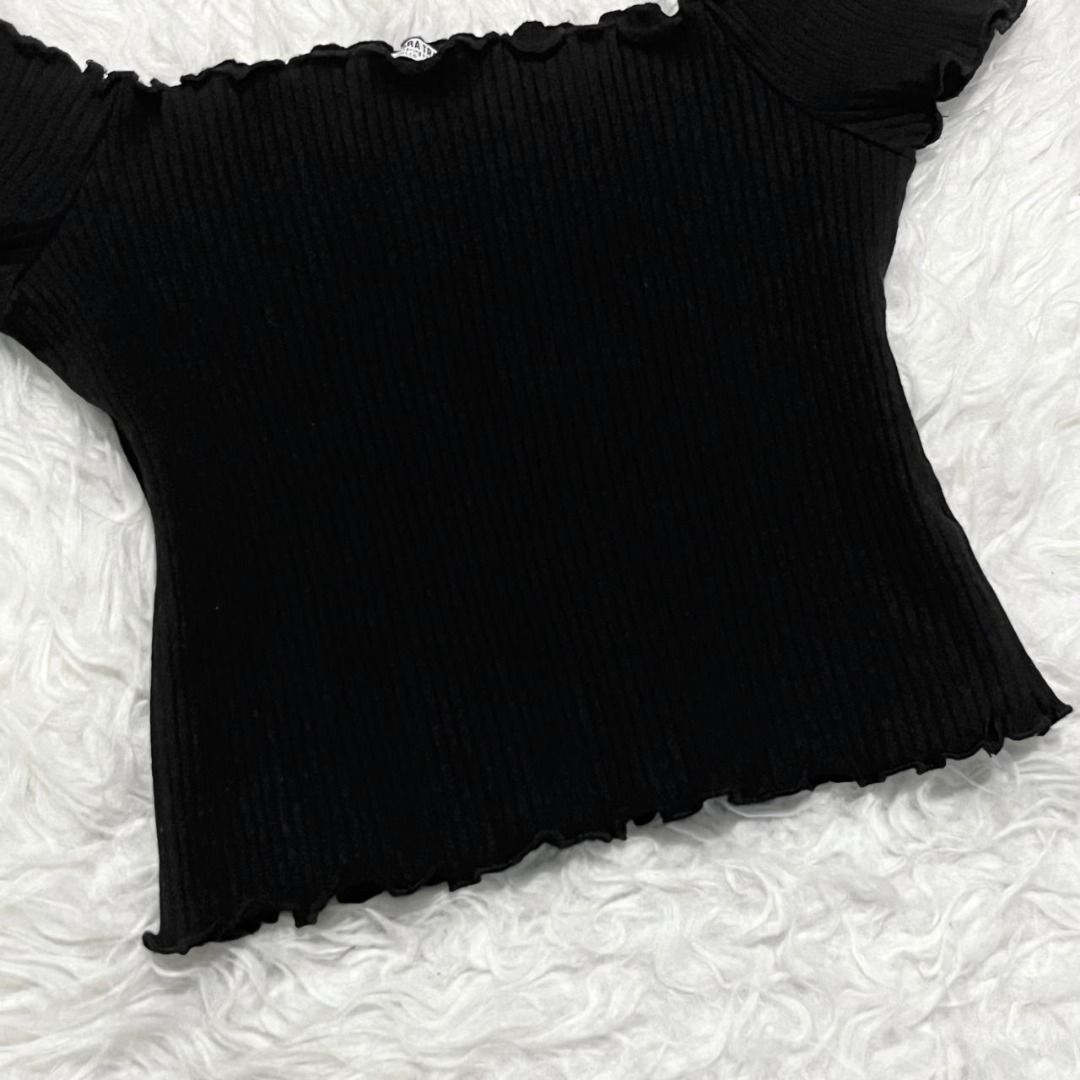 ZARA Ribbed Crop Top Off Shoulder Knit Black Top | blus rajut rib ...