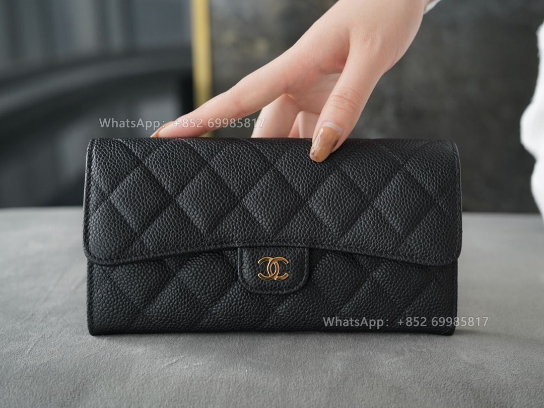 👏意大利直送CHANEL Classic Flap 長夾魚子醬黑金牛皮皮夾全實拍100% new🎁 Coin Wallet  長款錢夾長銀包零錢包卡包銀包散紙包