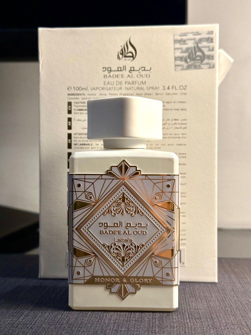 Bade’e Al Oud Honor and Glory - Lattafa (Category: Fragrance & Deodorants) located in Caloocan City. Submitted by yakisobro (Listing ID 1394898973, Image 1). Description: Bade’e Al Oud Honor and Glory Lattafa 99ML/100ML Missing only very few sprays! Pineapple and creme brulee from the opening, cinnamon, turmeric, and vanilla kicks in after. You’ll definitely smell like a delicious dessert 🤤 Complete inclusions Loc: QC/South Caloocan MOP: Gcash/B