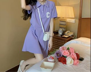 紫色字母C字領短袖連衣裙64227739881602110