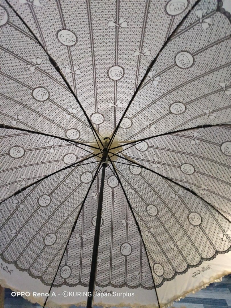 Hello Kitty Lace Umbrella (Category: Umbrellas) located in Batangas. Submitted by ems10. (Listing ID 1394817622, Image 3). Description: - Kitty lace design umbrella - White and gray color scheme - Features Kitty graphics - Includes a matching carrying case - Black handle with white ruffle detail - Japanese surplus item.