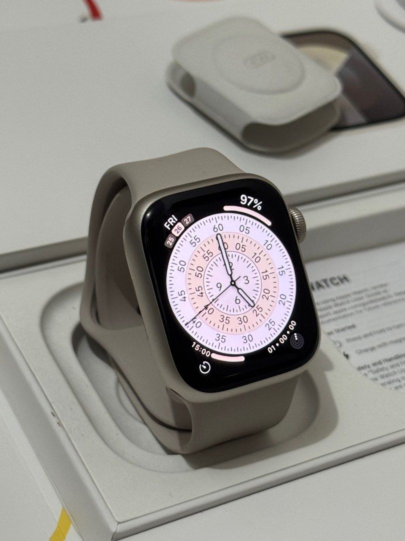 Apple Watch Series 41mm Starlight Fullset Garansi On (Oktober