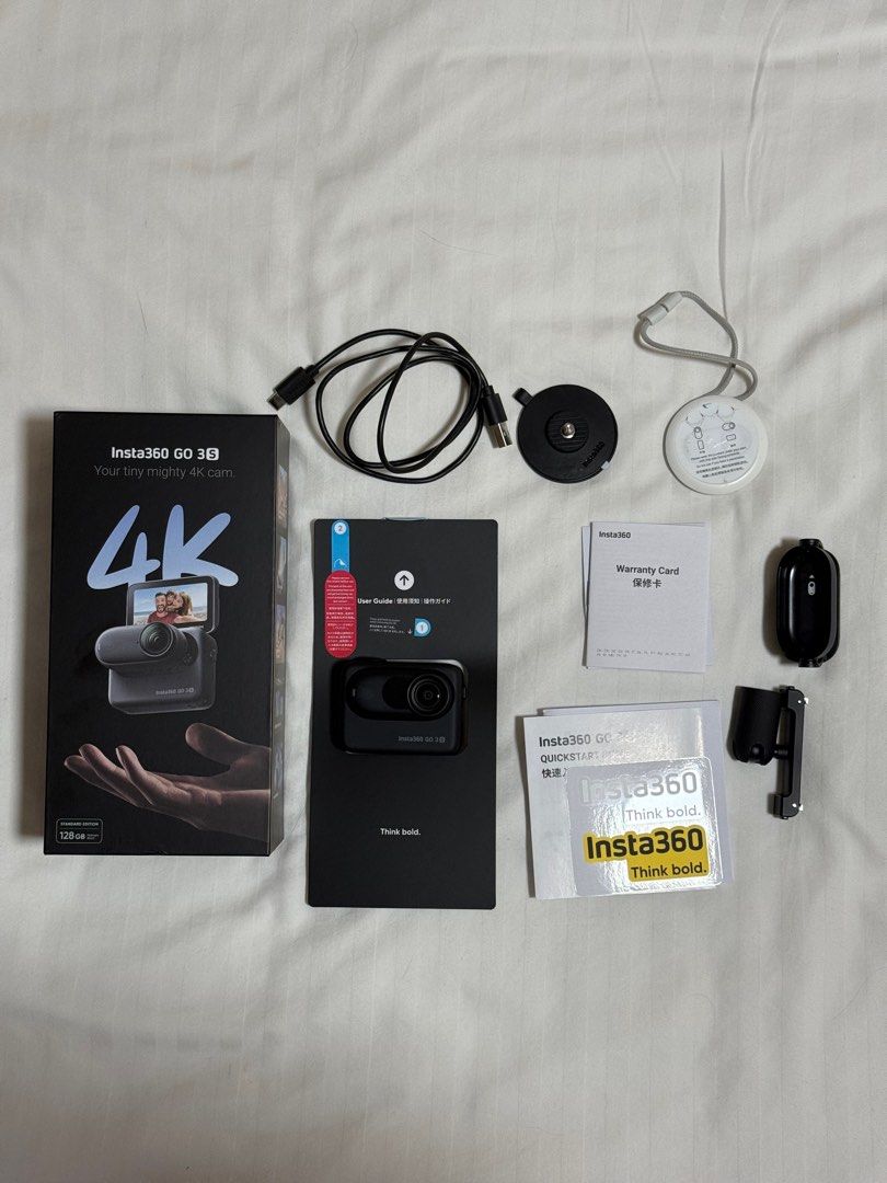 Insta360 GO 3S (128GB) - Midnight Black (Category: Cameras) located in Marikina City. Submitted by declutteringfatty (Listing ID 1394892828, Image 2). Description: - Insta360 GO 3S Action Camera (Midnight Black) - 128GB Storage - Includes: Camera, Charging Case, Accessories, USB Cable, Mount, User Guide - Insta360 Warranty Included - Purchased: May 01, 2025 - Receipt Included -Tempered Glass attached -Support Find My (Apple) No issues. RFS is upg