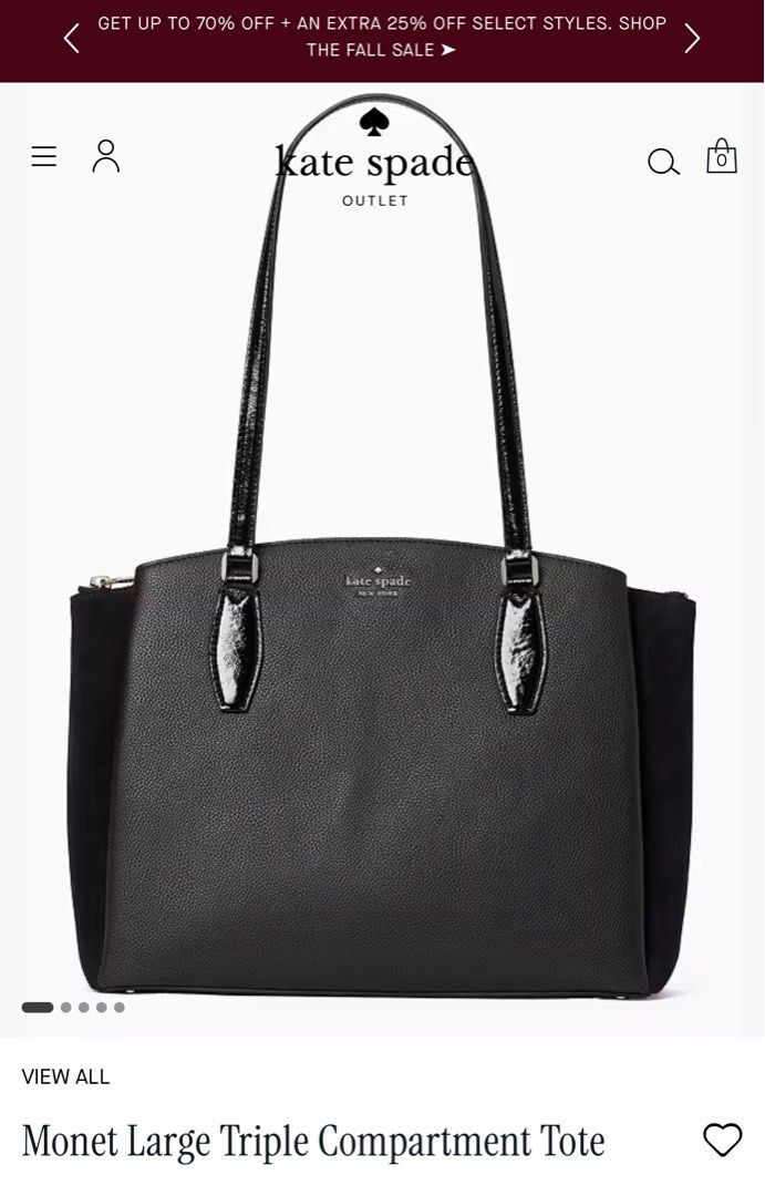 Kate Spade Monet Tote Bag (Category: Tote Bags) located in Mandaluyong City. Submitted by kthln (Listing ID 1394785028, Image 1). Description: Decluttering, cannot fit my new work laptop so might as well just sell. Purchased in the US. SF to be arranged and shouldered by buyer. Product Details from Kate Spade Site: 10.23”X14.57”X5.12” handle drop: 10.5” pebbled leather patent leather and suede trim two way spade jacquard lining metal pinmount log