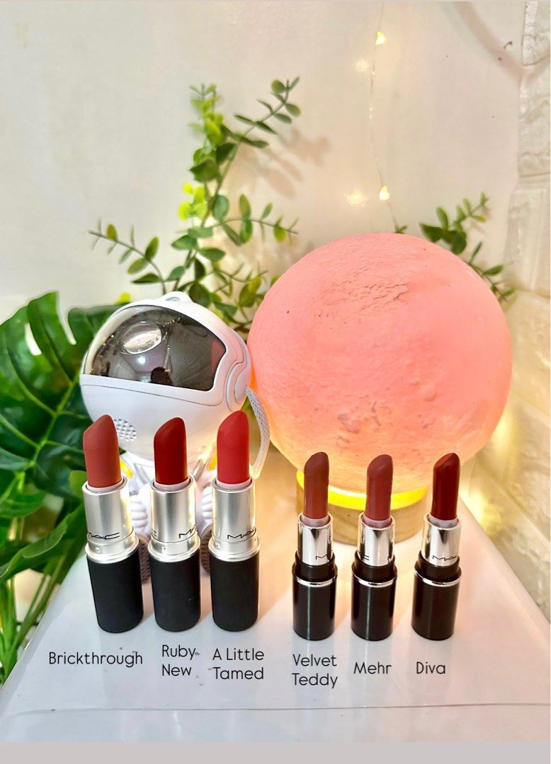 MAC cosmetics lipstick MACximal silky matte (full and mini size) (Category: Makeup) located in Quezon City. Submitted by heymdc (Listing ID 1394878339, Image 1). Description: Brand new and preloved MAC MACximal silky matte lipstick for 990 each for the full size and 550 each for the mini. Nice mix of pinks, reds, and nudes. BUY ALL set of 6 for P4,000. All authentic, money back guarantee. Colors: 1. Brickthrough (full size) - only swatched 2. Rub