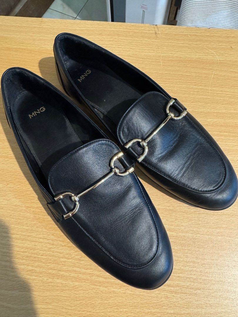 MANGO Leather Loafers size 37 (Category: Loafers) located in Manila. Submitted by rox2345 (Listing ID 1394798713, Image 1). Description: Leather. Metallic detail. Rounded toe. Flat. Unclosed. .