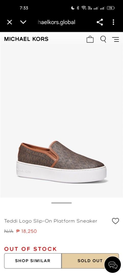 Michael Kors Teddi Logo Slip-On Platform Sneakers (Category: Casual Shoes) located in Muntinlupa City. Submitted by jmmlab (Listing ID 1394785135, Image 1). Description: - Michael Kors Teddi Logo Slip-On Platform Sneakers - Features: - Brown monogram design - White platform sole - Slip-on style - Original Price: ₱18,250 - Status: Out of Stock Rush Sale for 2,999 7M on tag bigay lang, walang size 7 sa amin kaya selling as is. Rush.