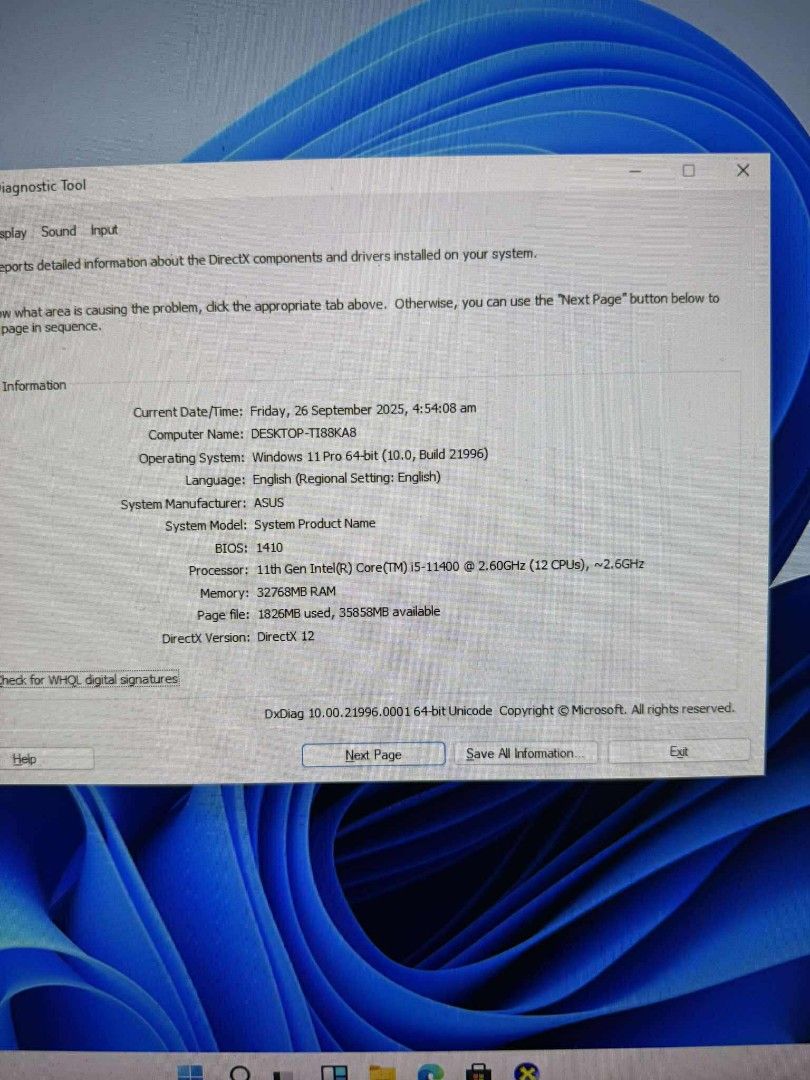 System Unit i5 11th gen (Category: Desktops) located in Manila. Submitted by lhainelovi71994 (Listing ID 1394936759, Image 3). Description: System unit I5 11th gen Asus Prime H510 motherboard 32gb ram dual 256gb ssd Windows 11 pro OS Truerated PSU Tempered casing with led fan With power cord 💸💸 10,700 Location: San Andres bukid manila Pick up or deliver cod.