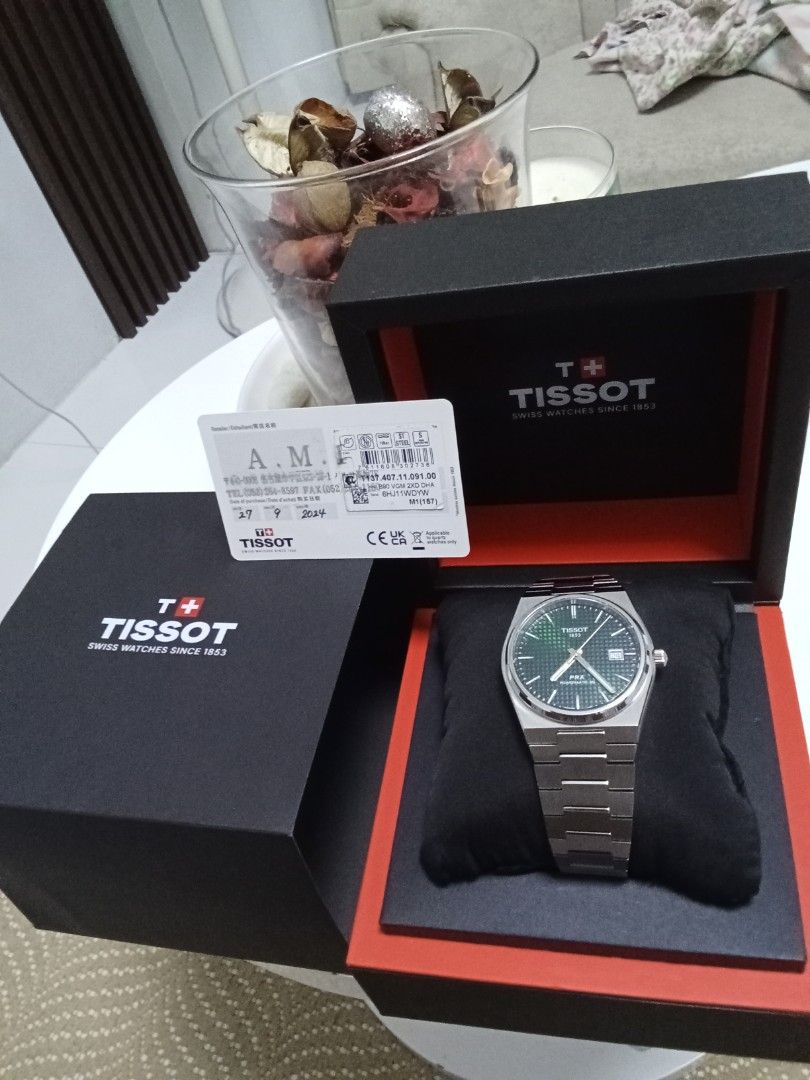 Tissot PRX Powermatic 80 Green Dial (Category: Luxury Watches) located in San Fernando. Submitted by fityrion (Listing ID 1394843492, Image 1). Description: - Authentic Tissot PRX Powermatic 80 -40mm - Striking green dial - Stainless steel bracelet - Includes original outer box, box manuals and warranty card - Features a date display -Still Negotiable.