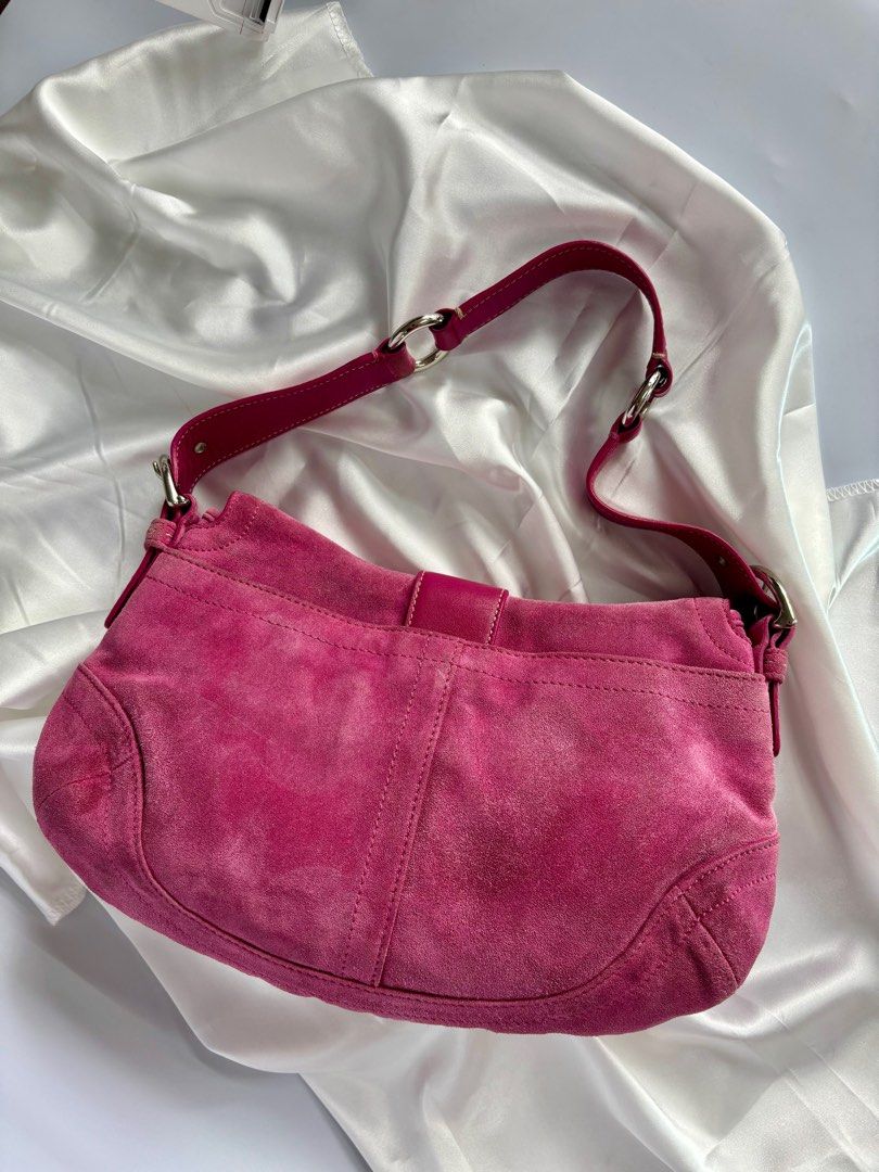 Coach Soho in Pink Suede (Category: Luxury Bags & Wallets) located in Calamba. Submitted by chrysanthemums.mnl (Listing ID 1395075641, Image 3). Description: Coach Soho in Pink Suede ₱ 14,000 or best offer In Excellent Condition: rank A Clean Interior and Exterior. Exterior can still be improved with the help of bag spa No Stains No Foul Odor No Rubs or Holes No Cracks and Chipping No Major Flaws Affecting Functionality One external back pocket w