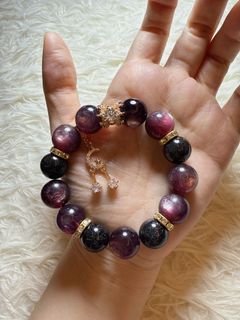 貓眼紫鋰雲母黑髮晶diy水晶手串     14mm64233370256771110