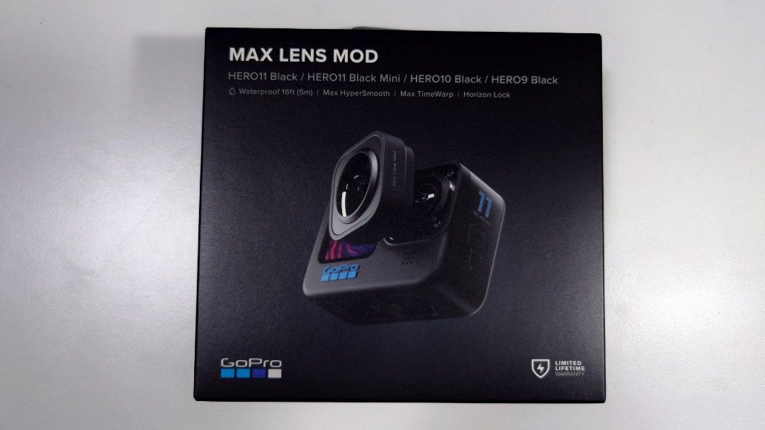 GoPro Max Lens Mod (Category: Cameras) located in Makati City. Submitted by ppomidyar (Listing ID 1395139933, Image 1). Description: - Compatible with HERO12 Black, HERO11 Black, HERO10 Black, HERO9 Black, and HERO8 Black. - Waterproof up to 16ft. - Features Max HyperSmooth for incredibly smooth video. - Includes Max SuperView for a wider field of view. - Offers Horizon Lock to keep your videos level..