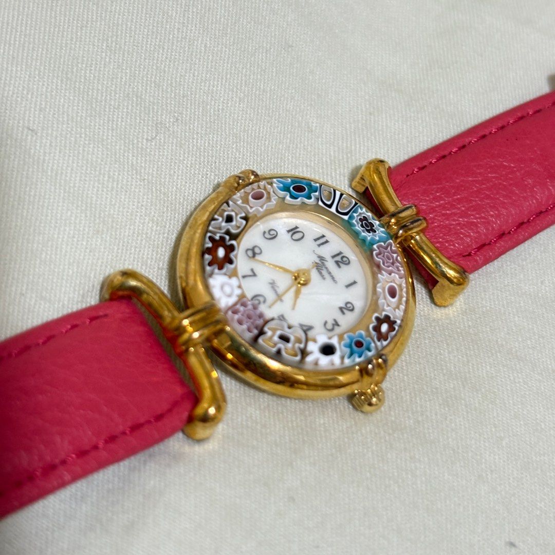 Murano Glass Millefiori Watch (Category: Women's Watches) located in Taguig. Submitted by lemonloved (Listing ID 1395124725, Image 3). Description: For sale! Murano Glass Millefiori Watch - Watch only, no other inclusions. Back plastic 1/3 peeled. - Not working anymore, needs new battery - Purchased here on Carousell years ago, had the straps replaced. Leather is still stiff. - Free shipping through Grab - MOP: Gcash or bank transfer - RFS: Not u
