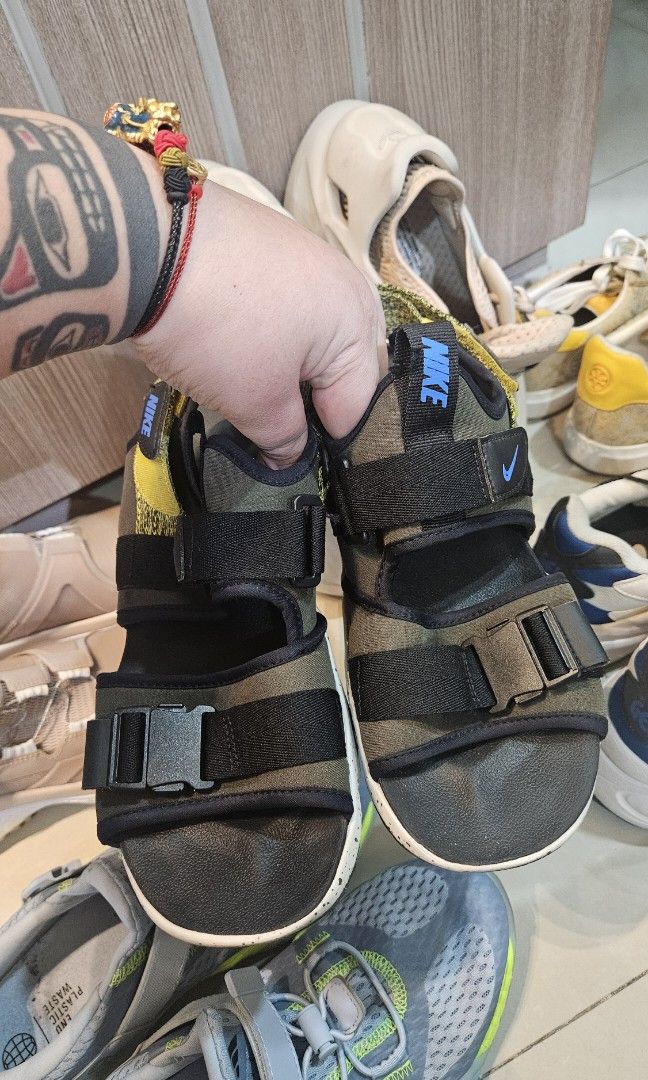 Nike Canyon Sandals in a cargo khaki/signal blue colorway