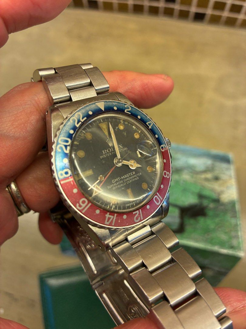 Rolex GMT-Master Pepsi Bezel (Category: Luxury Watches) located in Makati City. Submitted by dailyticker (Listing ID 1395073413, Image 3). Description: - Vintage Rolex GMT-Master 1675 mk5 dial - Pepsi bezel - Stainless steel bracelet - Black dial mk5 - Date display at 3 o'clock - Bezel shows wear - Rolex clasp - In working condition 1979.