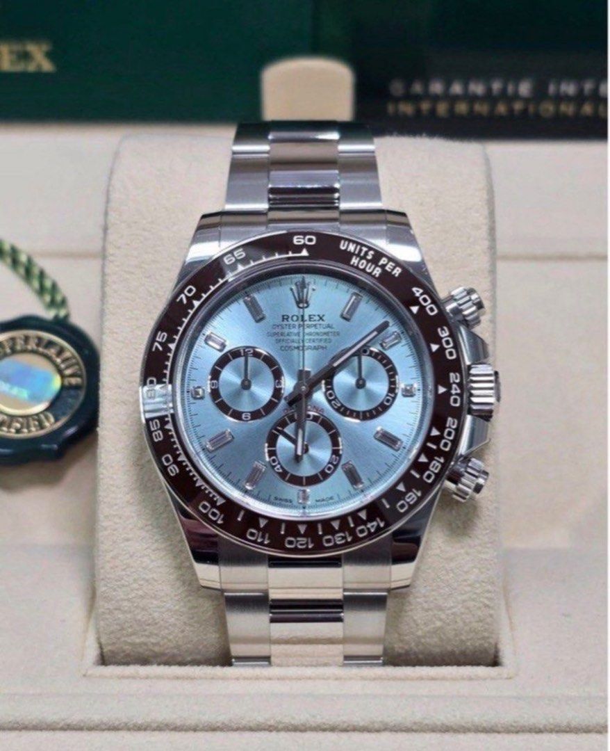 JULY2026 Rolex Daytona Platinum 126506 “Ice Blue Diamond Baguette” aka “Platona” Complete Full Set (Category: Watches) located in Singapore. Submitted by ikikik13 (Listing ID 1395141517, Image 1). Description: .