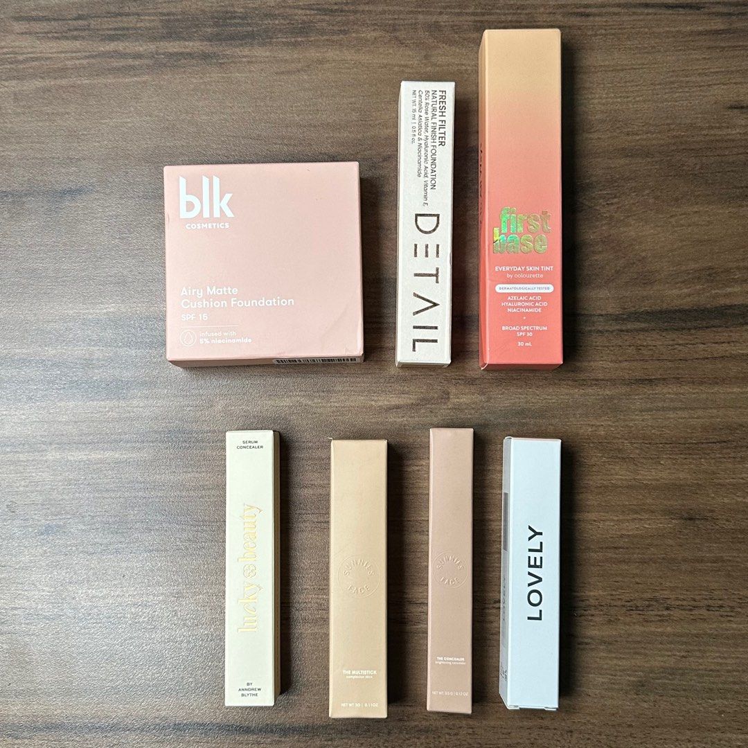 TAKE ALL Base Products (Category: Makeup) located in Quezon City. Submitted by shopsofiascloset (Listing ID 1395147834, Image 1). Description: FOR TAKE ALL Local Skin Tint Local Concealer - PhP 400 EACH (Lucky Beauty at 300, Detail at 200) - Take all price: PhP 2400 Shades: BLK Cushion - Butterscotch Detail Fresh Filter - Macadamia Colourette First Base - Siargao Lucky Beauty Concealer - Tawny Sunnies Face Multistick - Seashell Sunnies Face Conce