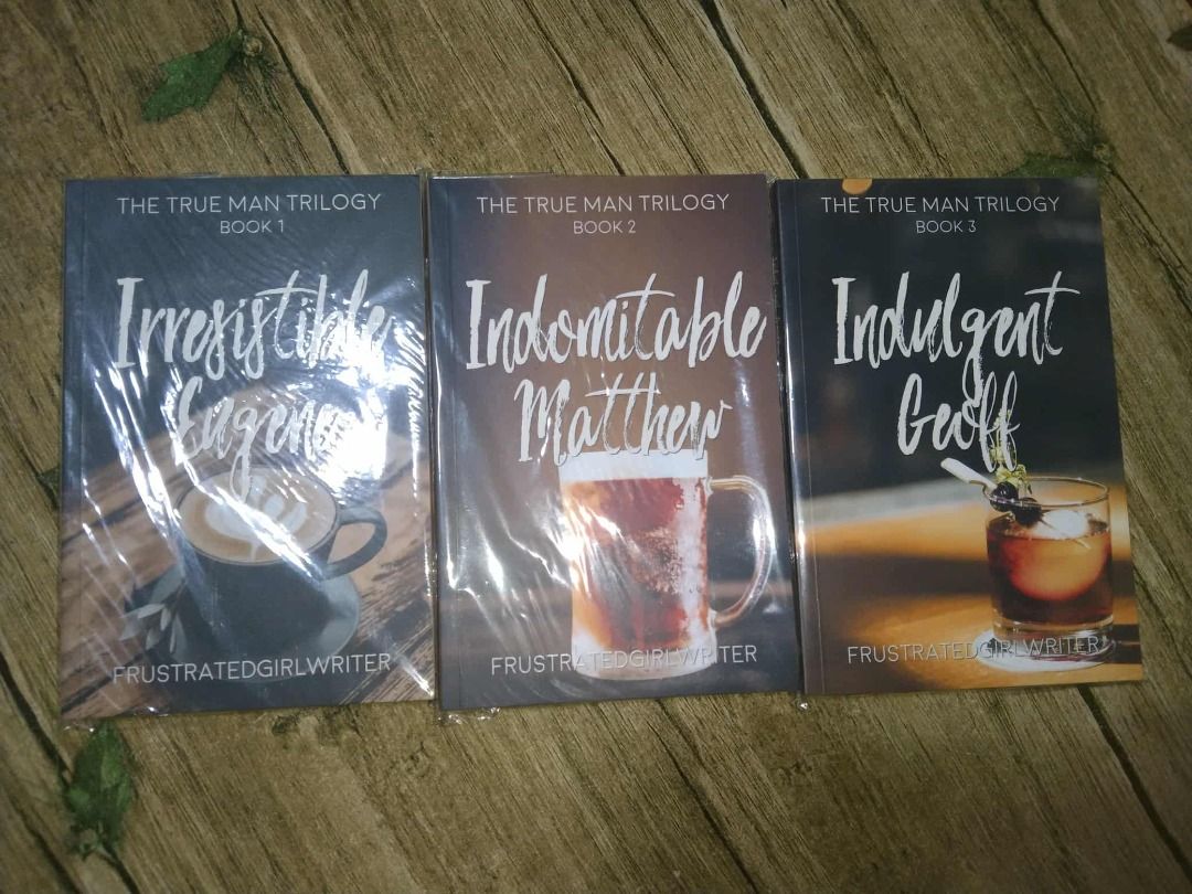 The True Man Trilogy Books 1-3 (Category: Storybooks) located in Mangaldan. Submitted by jshopcorner (Listing ID 1395015826, Image 1). Description: - The True Man Trilogy: Books 1, 2, and 3 available. - Titles include: "Irresistible Eugene", "Indomitable Matthew", and "Indulgent Geoff". - Written by FrustratedGirlWriter. - All three books are brand new. - Still sealed in original plastic wrap..