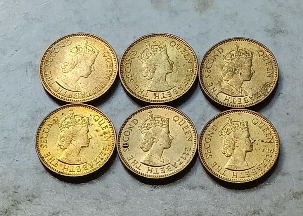 香港1958年一毫硬幣共6枚（品相實如圖，有大面積原光）, 興趣及遊戲