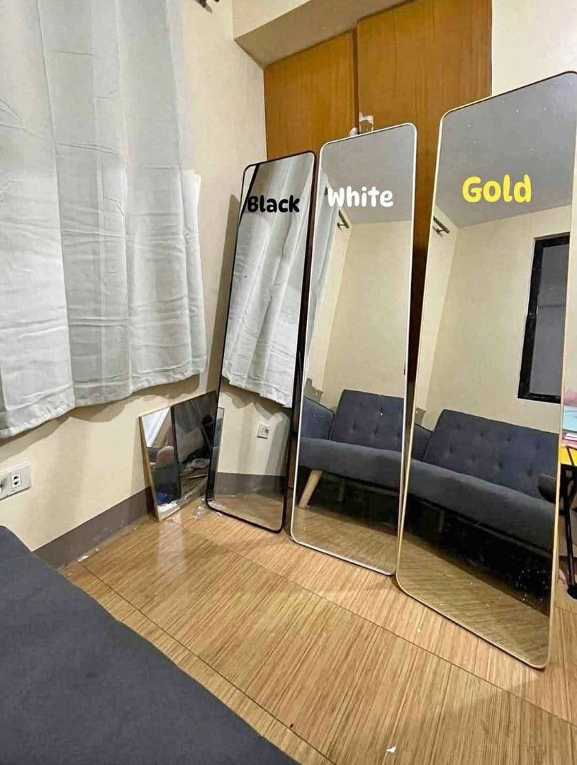 ALP Floor Mirror - Black, White, Gold (Category: Mirrors) located in Manila. Submitted by beatrisloyola (Listing ID 1395340274, Image 3). Description: - Floor mirrors with black, white, and gold frames - Rectangular shape - Size: 40x150cm - Comes with a stand - Brand: ALP - Ideal for bedrooms and dressing areas.