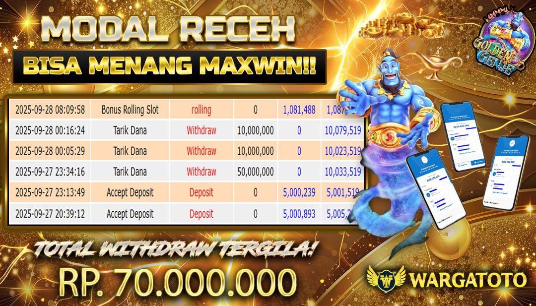 BUKTI JACKPOT WARGATOTO 28 SEPTEMBER 2025 (Category: Desktops) located in Jakarta Barat. Submitted by wargatoto_official (Listing ID 1395266014, Image 1). Description: 📆 Bukti Jackpot Resmi — 28 September 2025 🛑 BREAKING NEWS JACKPOT — 28/09/2025 🛑 Baru saja terjadi kemenangan spektakuler di WARGATOTO. Seorang member sukses melakukan WD sebesar Rp70 Juta dari game Golden Genies lewat fitur Buy Spin 🚀. 📊 Proses pencairan sudah LUNAS 100%, tan