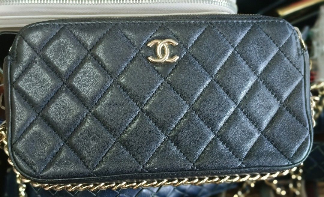Chanel Quilted Chain Bag (Category: Luxury Bags & Wallets) located in Legazpi City. Submitted by georgepineda791 (Listing ID 1395223853, Image 1). Description: -Preloved Chanel 3 compartments (2 zip + 1 open middle) 💎 With code / holosticker & gold-tone hardware 💼 Can be styled as a wallet on chain or a chic CP sling. ⚠️ Note: Leather between the chain is cut, but easily fixable for someone madiskarte. 💸 Offered at just a fraction of its origi