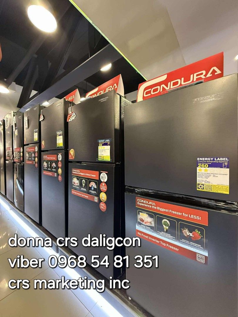 Condura ref (Category: Refrigerators and Freezers) located in Manila. Submitted by donnasagao03665 (Listing ID 1395284667, Image 1). Description: 💙 CONDURA REFRIGERATOR NO FROST INVERTER REFRIGERATOR / CONDURA PERSONAL REF / CONDURA REF 💙 TWO DOOR INVERTER 📍 CTF650i 6.3 - 14,200 📍 CTF77i 7.0 - 14,900 📍 CTF83iCG 8.3 - 15,900 📍CTF88i 8.8 - 16,200 📍CTF98i 9.8 - 17,600 📍CTF107i 10.7 - 19,900 PERSONAL REF 📍 CPR90TD WHT 3.1 - 8,900 📍 CPR90TD 