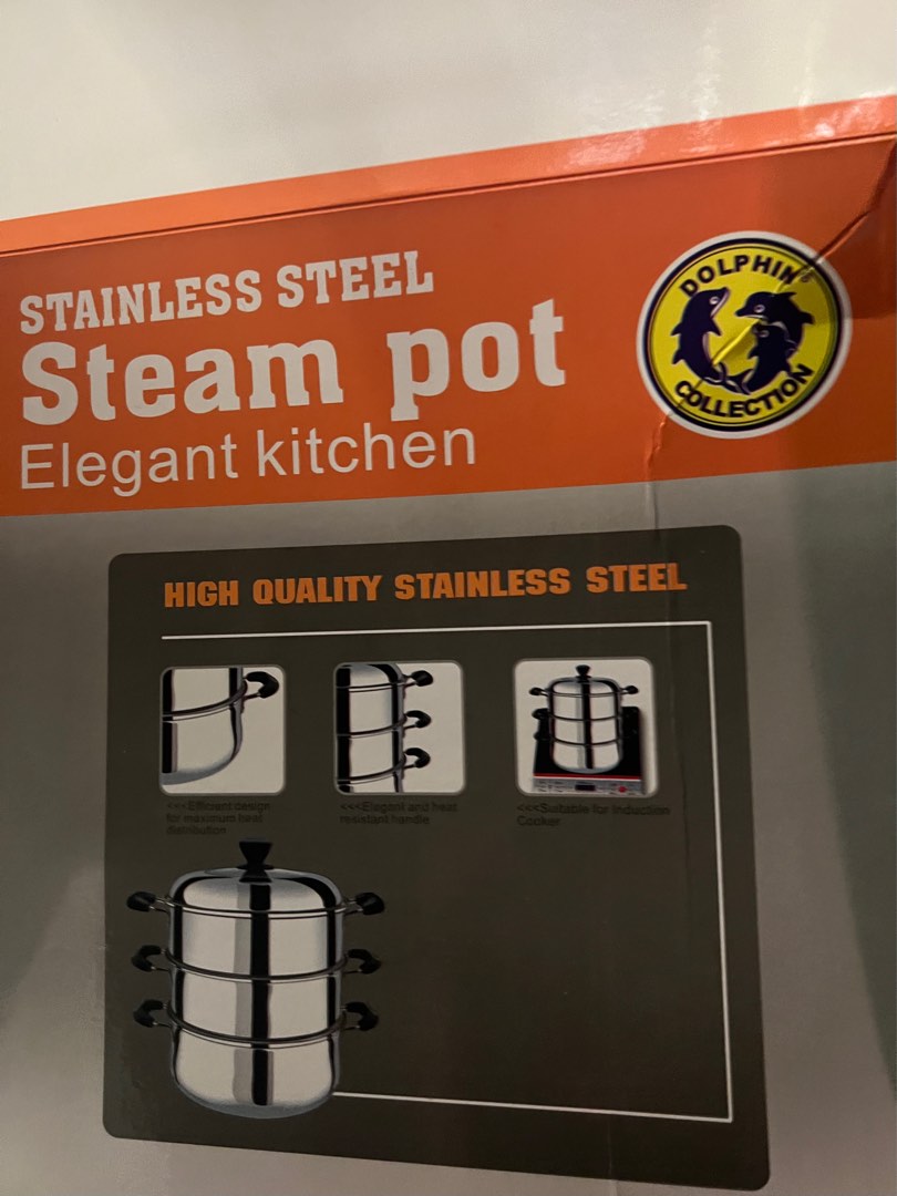 Dolphin Collection Stainless Steel Steam Pot 28cm, Furniture & Home ...