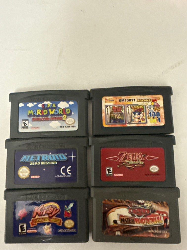 gameboy advance games (Category: Nintendo) located in Manila. Submitted by sarsy (Listing ID 1395326485, Image 1). Description: Gameboy games (Not authentic) Super mario world Metroid Kirby 138in1 Zelda Cars All games are working .