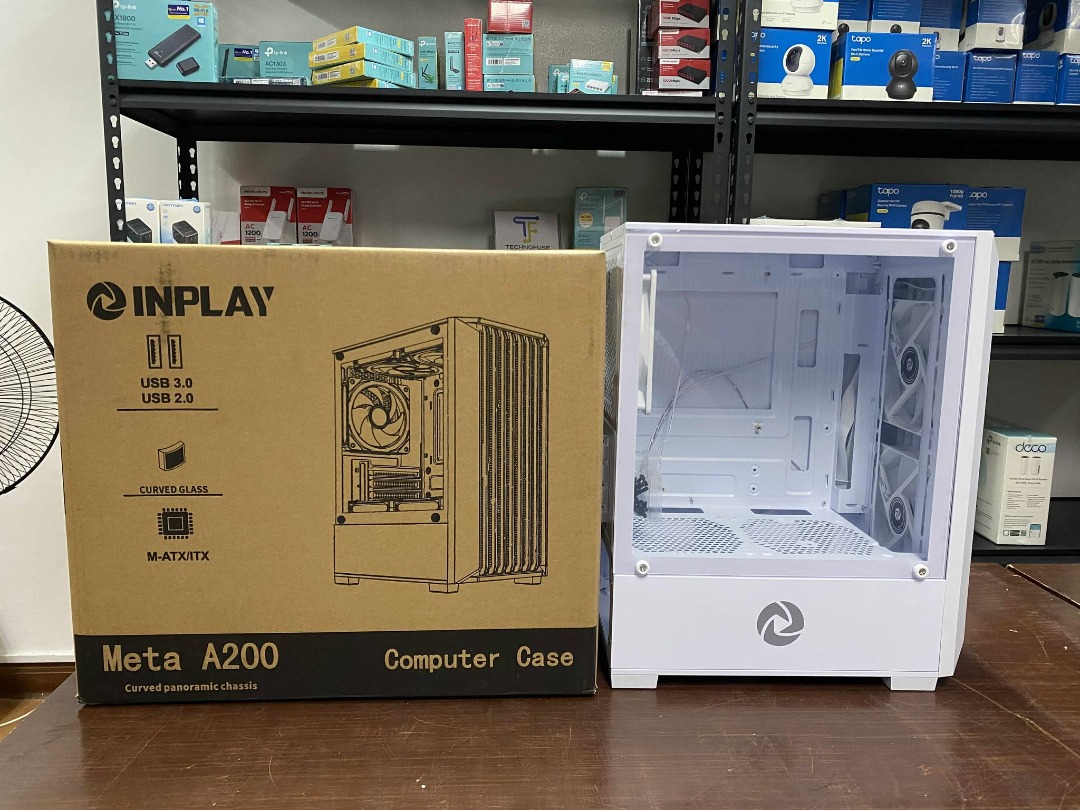 Inplay Meta A200 White mATX Mesh Tempered Glass PC Case with 3 RGB Fans ...