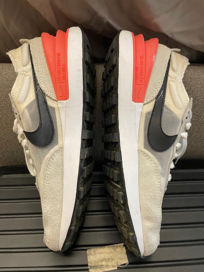 Nike Waffle One Sneakers - US 8 (Category: Sneakers) located in Taguig. Submitted by BellaC (Listing ID 1395255329, Image 1). Description: - Nike Waffle One sneakers - Color: Cream and Black - Size: US 8 - Mesh upper with suede overlays - Distinctive orange heel counter - White midsole - Black waffle outsole - Blue insoles with white Nike branding.