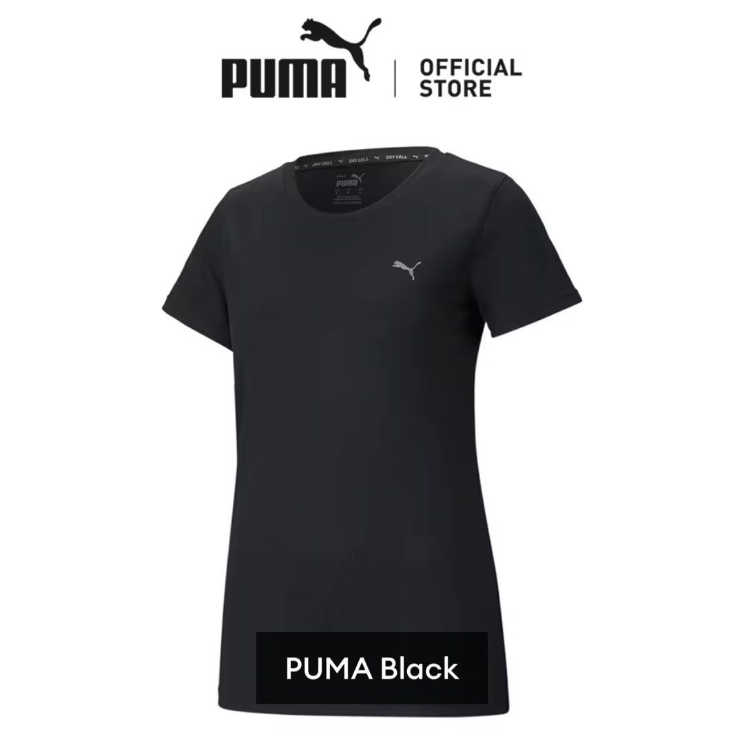 PUMA Performance Women's Training Tee. (Category: Activewear) located in Manila. Submitted by nicoleaaa (Listing ID 1395198221, Image 1). Description: Original price is P1200. Very nice, breathable material. Perfect for running. 9/10 condition in person and no white / fading. Just seems like it in photos because of the reflective material. - Black Puma T-shirt - Small Puma logo on chest - Round neck - Short sleeves - Made with textured, possibly 