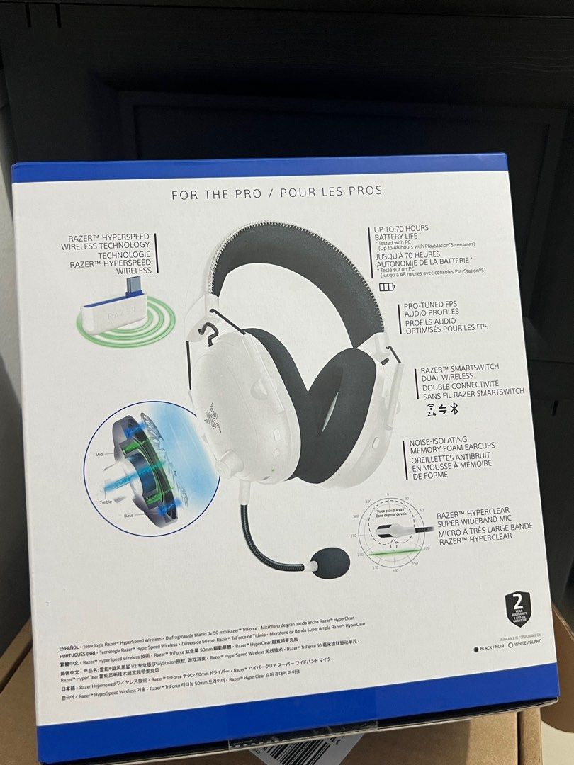 RAZER BlackShark v2 Pro Wireless Gaming Headset White edition (Category: Headphones & Headsets) located in Lucena. Submitted by macxi (Listing ID 1395262768, Image 2). Description: RAZER Brandenew unopened Blackshark v2 Gaming wireless headset- white edition, blanche edition.