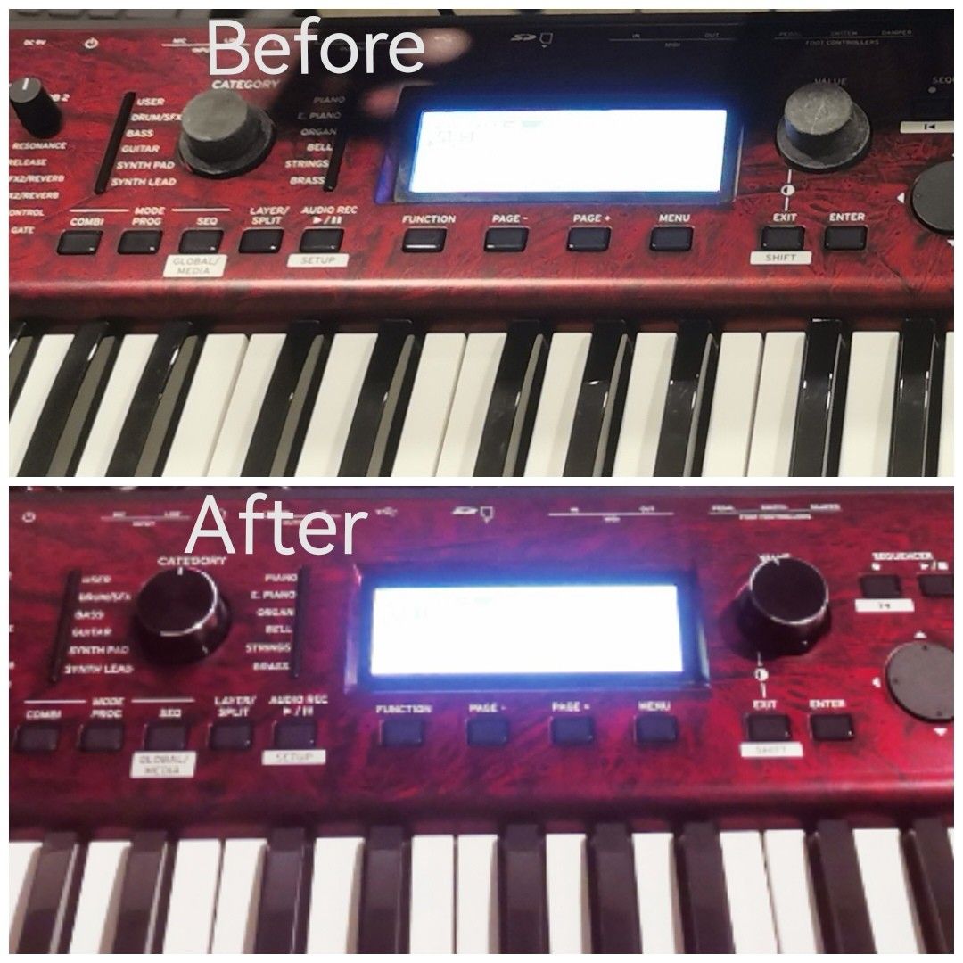 Replacement knobs for Korg Kross 2 (Category: Musical Instruments) located in Singapore. Submitted by yeotao (Listing ID 1395100614, Image 1). Description: Update Oct: stock in. Replace the Korg Kross 2's rubber knobs for category change and value change, with metallic coating acrylic knobs. Available colors - -Metallic Black with Silver frame , -Pure metallic black, -Pure metallic Silver,.