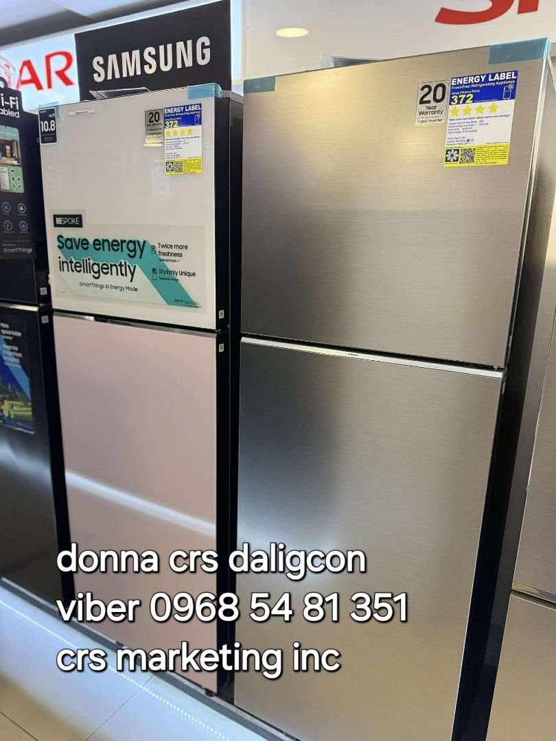Samsung refrigerator (Category: Refrigerators and Freezers) located in Manila. Submitted by donnasagao03665 (Listing ID 1395285238, Image 2). Description: 💙 SAMSUNG REFRIGERATOR TWO DOOR INVERTER NO FROST / SAMSUNG REF INVERTER 💙 RT20FARVDSA 7.4- 17,200 RT22M4033UT 8.4 - 19,900 RT25FARBDUT 9.1 - 21,600 RT31CG5424S9 10.8 - 23,900 INOX RT31CB56448C 10.8 - 25,300 Bespoke White Pink RT35CG5444S9 12.3 - 24,700 Matte Silver RT35CG5444B1 12.3 - 27,400