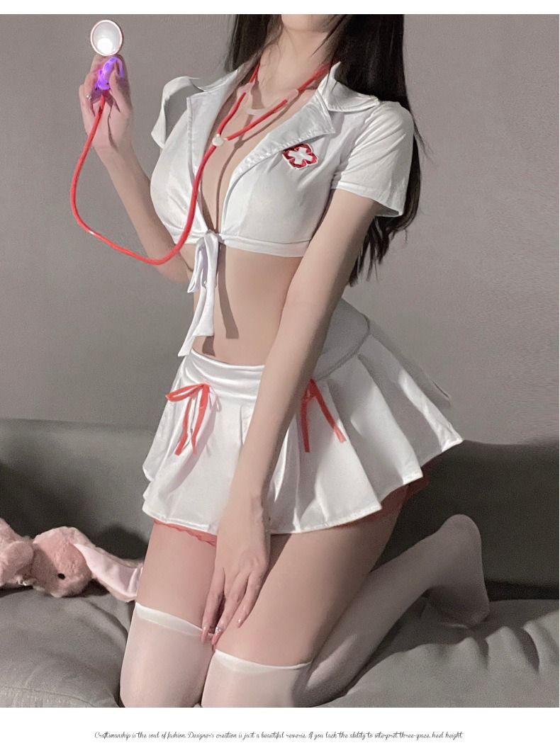 Sexy Nurse Roleplay Costume Lingerie Mini Skirt Set 05-495, Women's